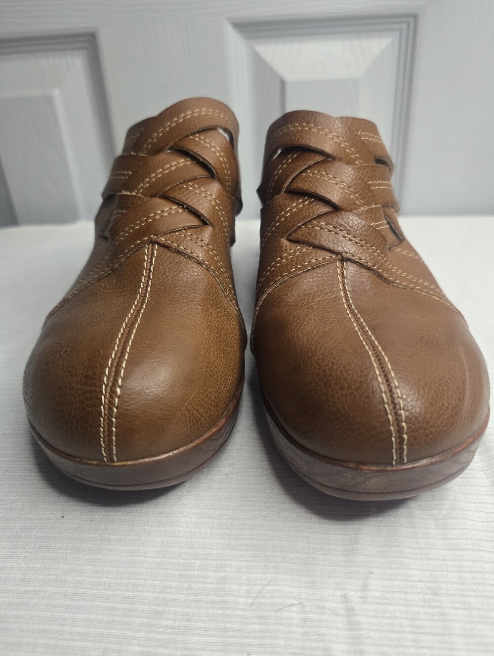 b.o.c. Brown Leather Clog Heels Womens Slip On Comfort Shoes
